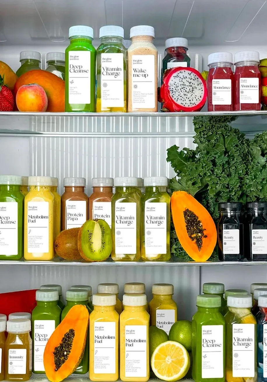 Cold-pressed juices, bottled in house